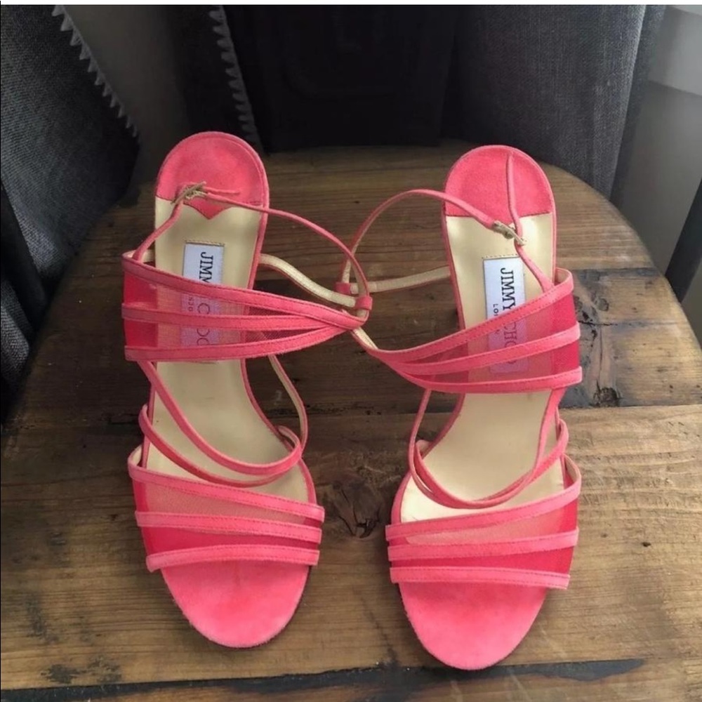 Sold 🎈Jimmy Choo, Geranium pink suede mesh heels